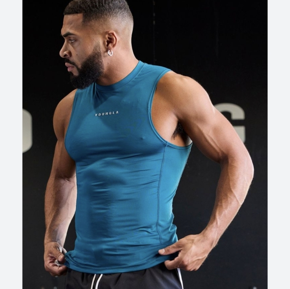 NWT YoungLA 341 Blitz Men's Teal Compression Tank Top